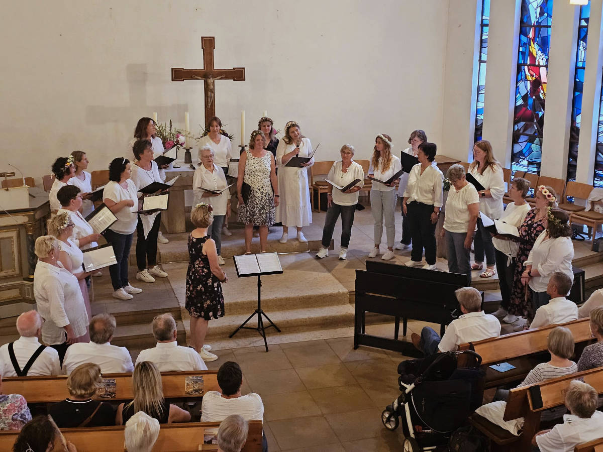 Bild vom Auftritt von Pro Musica, fotografiert von oben von der Empore der Kirche.